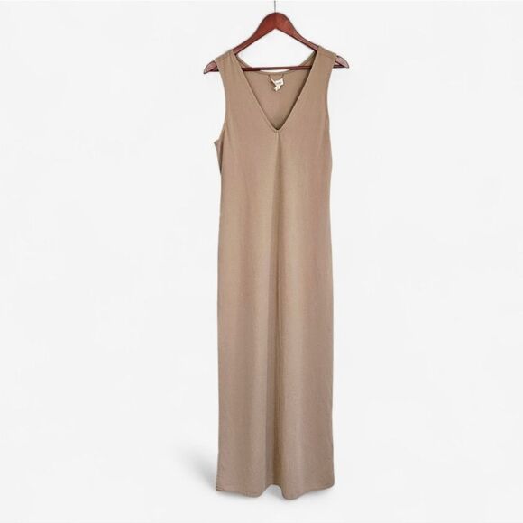 Open Edit Wear Two Ways V-Neck Sleeveless Knit Side Slit Midi Dress Olive Dusk S - Picture 3 of 10